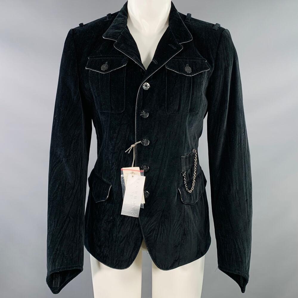 JOHN RICHMOND Size 40 Black Cotton Velvet Snaps Jacket
